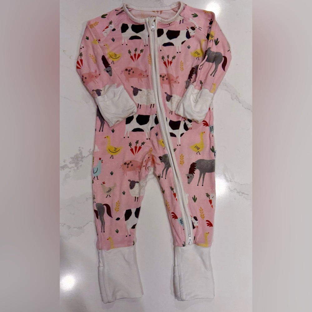 Little Sleepies Baby Girl’s Farm Animals One Piece Zipper Pajamas 3-6 month